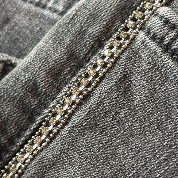 Zara High Rise Black Skinny Jeans Frayed Hem Rhinestone Side Trim Denim‎ Sz 10 - Picture 8 of 12